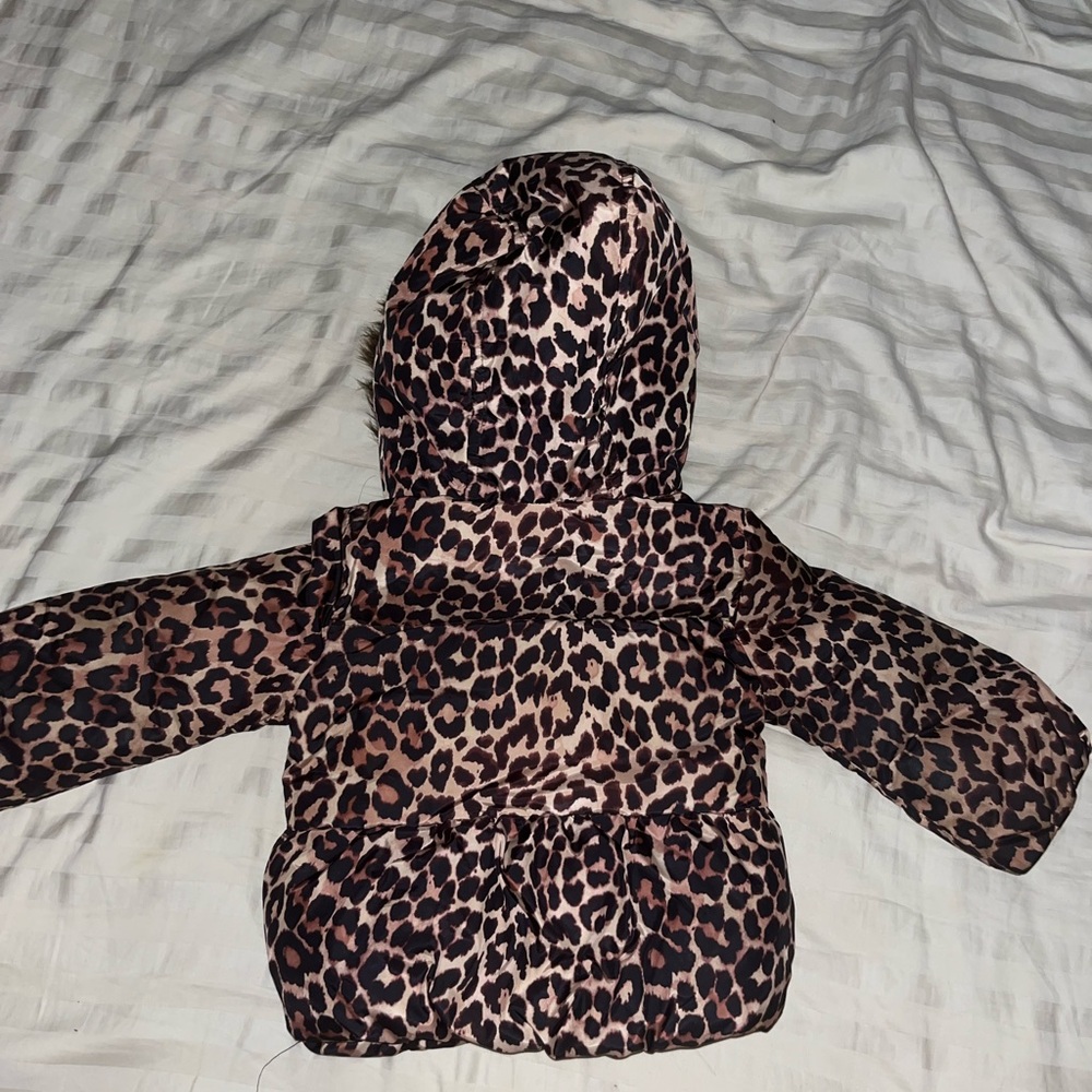 Baby Gap Leopard Print Kids Jacket with Faux Fur Hood Size 3 Years - Picture 5 of 5